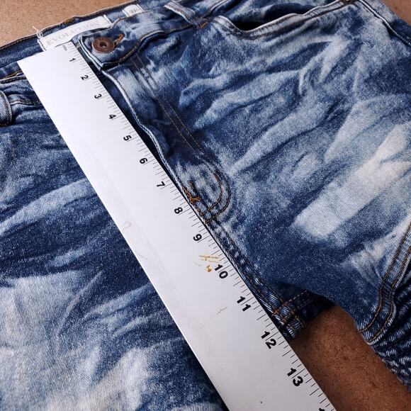 Evolution In Design Moto Jeans Slim Straight Leg Crinkle Acid Wash Men 38 Blue - Picture 6 of 11
